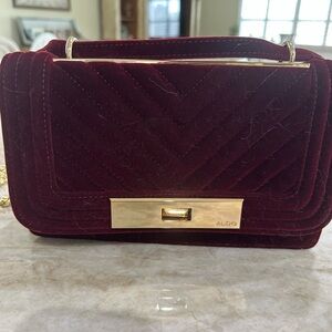 Aldo Burgundy Velvet Clutch with Gold Details